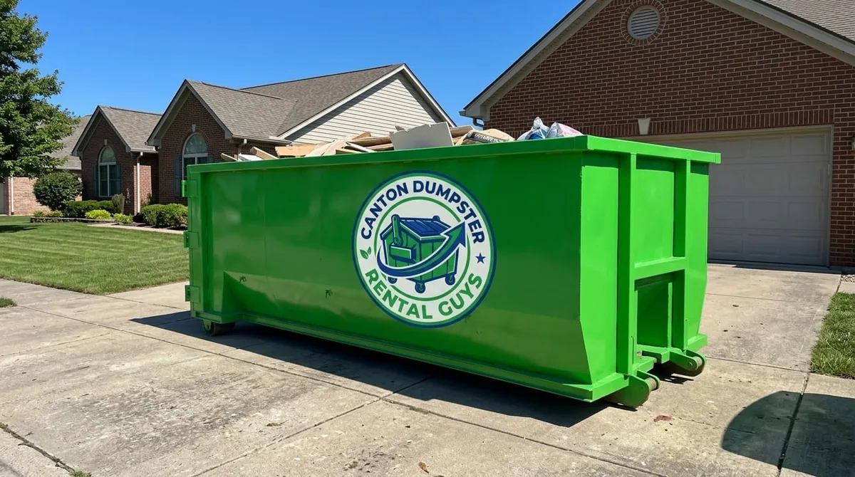 Row of roll-off dumpsters in different sizes