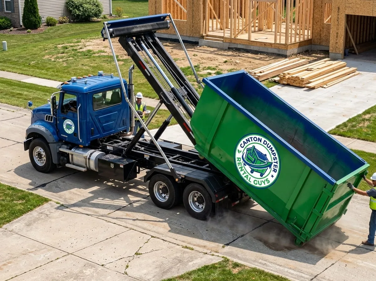 Roll-off dumpster set down quickly on an Canton property